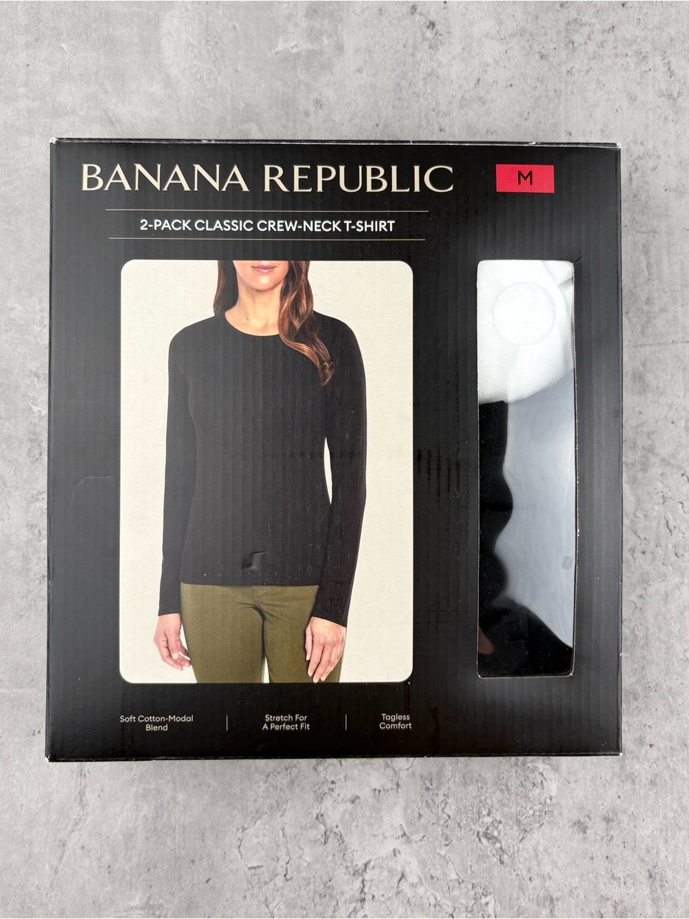 Banana Republic 2 pk Classic Crew Neck T-Shirt Long Sleeve Black & White Women M